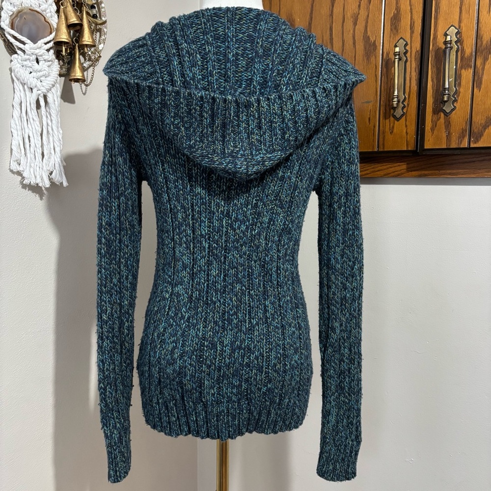 Old Navy Vintage Knit Crochet Sweater Size Small Button Embellishment Green Blue - Picture 5 of 11